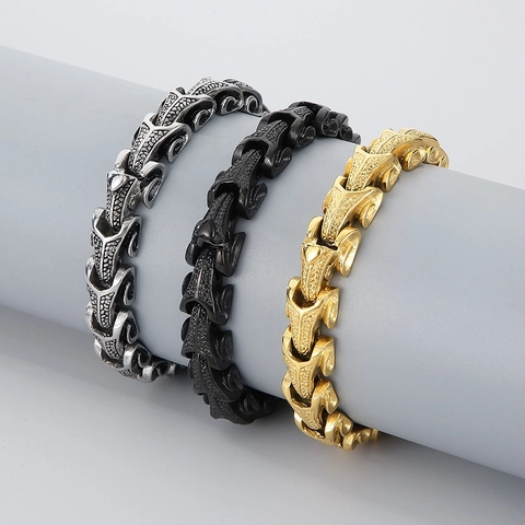 Dragon Bone Scale Chain Bracelet 316 Stainless Steel Heavy Punk Hip Hop Jewelry For Men