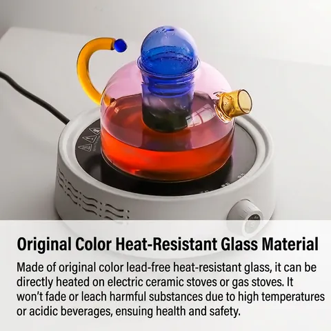 Tetera De Vidrio De Borosilicato Resistente Al Calor Con Infusor Extraíble Contraste De Color Tetera Y Taza Moderna