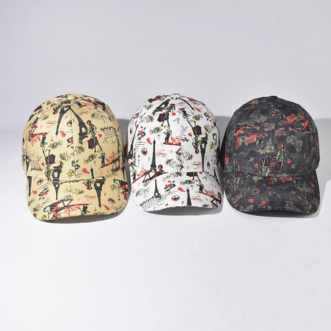 Casquette De Baseball Imprimé Tour Eiffel Polyester Réglable Streetwear Décontracté Pour Hommes Et Femmes