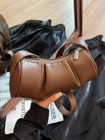 Sac Bandoulière En Similicuir Plissé Pour Femmes Mode Sac À Épaule Cylindre Avec Bandoulière Réglable Style Vintage Minimaliste