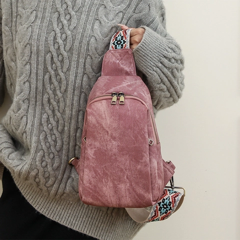 Bolso De Pecho Para Mujer Cuero PU Vintage Bolso Cruzado Con Correa Ancha Con Patrón Étnico Multi Bolsillo Para Viajes Diarios
