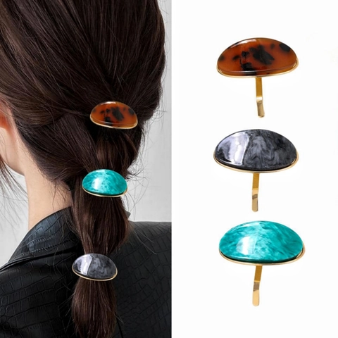 Gancho Para Coleta Ovalado Geométrico De Acetato Y Aleación Textura De Mármol Estilo Retro Japonés Accesorios De Cabello