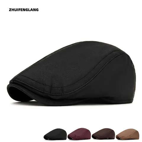Casquette Rétro Pour Hommes Et Femmes Cuir PU Tricot Mélange De Laine Chapeau Plat Ivy Chaud Réglable Automne Hiver