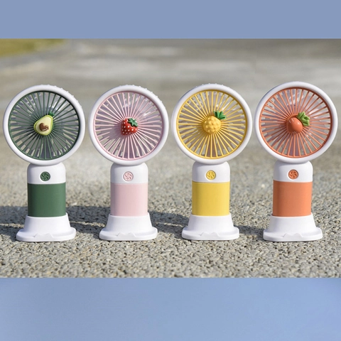 Mini Ventilador De Mano USB Recargable Escritorio Enfriamiento Plástico Dibujos Animados Fruta Flor Diseño Personal