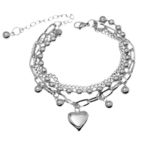 Fashion Multi Layer Stainless Steel Bracelet With Heart Pendant Hip Hop Style Jewelry For Women Layered Chain Design