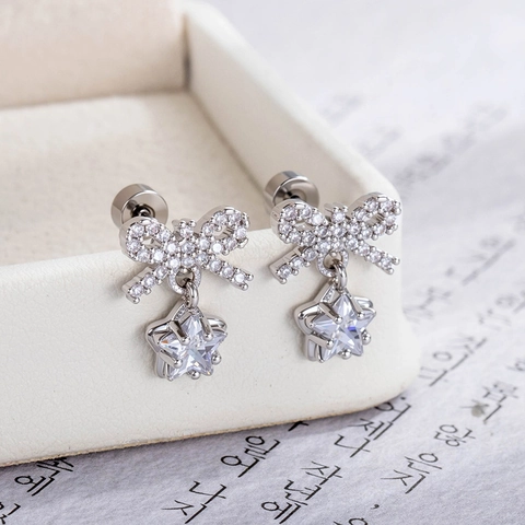 Butterfly Bow Star Pendant Ear Cartilage Stud Piercing Earring Titanium Steel Copper Zirconia For Women