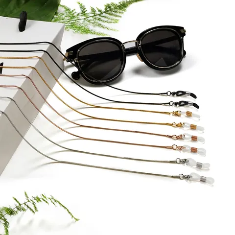 Stainless Steel Glasses Chain Snake Bone Link Eyewear Strap Anti Slip Silicone Loop Sunglasses Lanyard Golden Holder