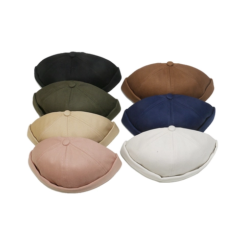 Retro Cotton Docker Hat Brimless Miki Hat Adjustable Solid Color Vintage Streetwear For Men And Women