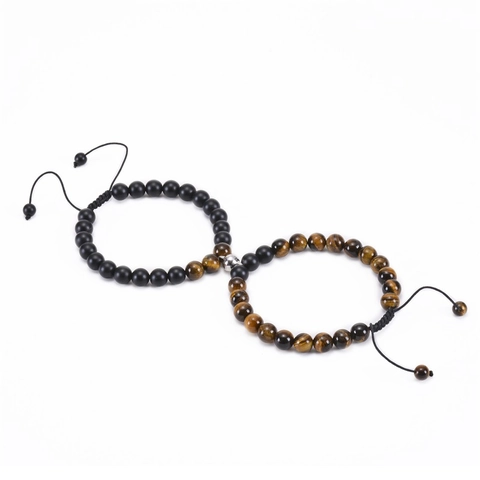 Natürliche Tigerauge Matte Steinperlen Magnetische Paar Armbänder Verstellbares Gewebtes Seil Gegenseitige Anziehung Yoga Schmuck