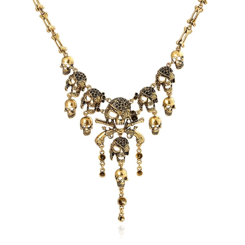 Gothic Skull Head Necklace With Crossbones Pirate Style Zinc Alloy Halloween Punk Jewelry Unisex