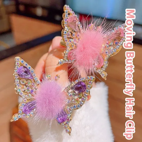 Molletta Per Capelli A Farfalla Mobile Lega Strass Cristallo Palla Di Peluche Forcina Luccicante Per Ragazze