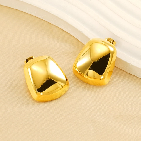 Minimalist Geometric 3D Stud Earrings 18K Gold Plated Stainless Steel Mirror Polished Square Chic Jewelry For Women