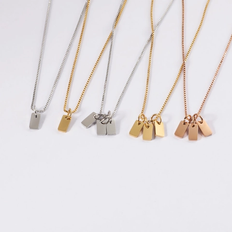Minimalist Rectangle Tag Pendant Necklace 304 Stainless Steel Box Chain Geometric Polished Jewelry For Women Men