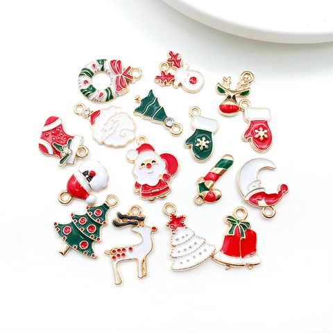 Emaille Kerst Bedeltjes Legering Hangers Kerstman Rendier Boom Sok Bel DIY Sieraden Maken Accessoires Feestelijk Decor