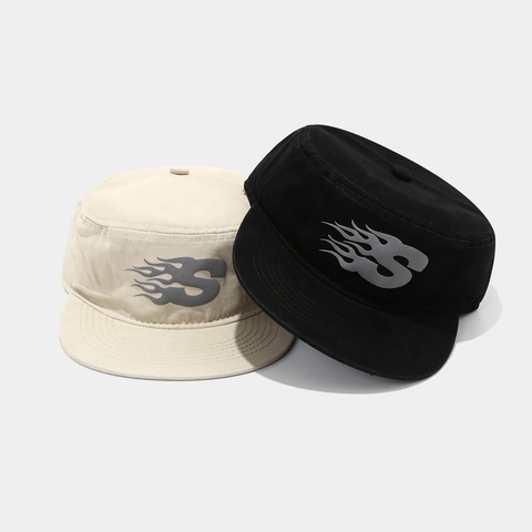 Casquette Cadet Coton Flamme Lettre S Imprimer Toit Plat Chapeau Patrouille Respirant Protection Solaire Style Hip Hop
