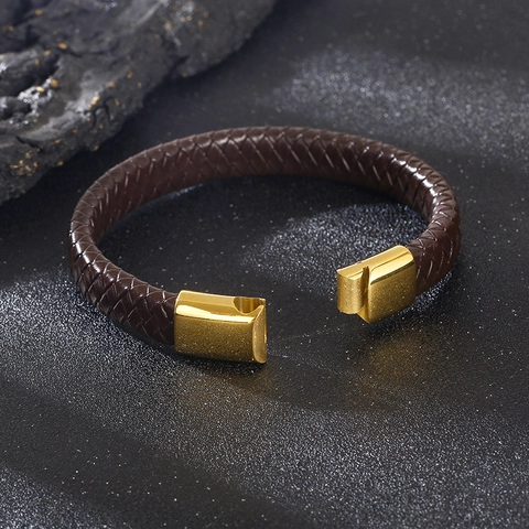 Herren Geflochtenes Lederarmband Mit Edelstahl Magnetverschluss Minimalistischer Punk Flecht Handschmuck Für Den Alltag