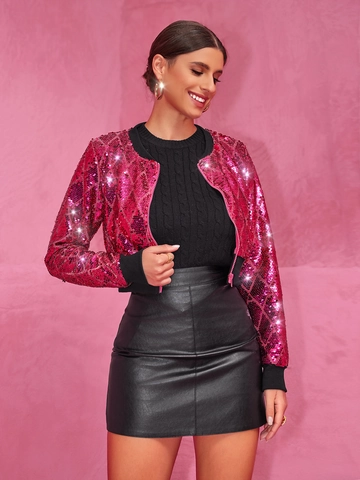 Giacca Bomber Di Paillettes Da Donna Cerniera Capispalla Corta Motivo Diamante Moda Streetwear