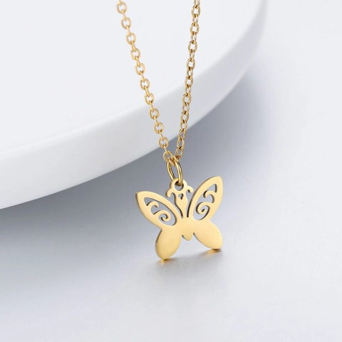 Collar Con Colgante De Mariposa Hueca Acero Inoxidable Minimalista Cadena De Clavícula Joyería Para Mujer