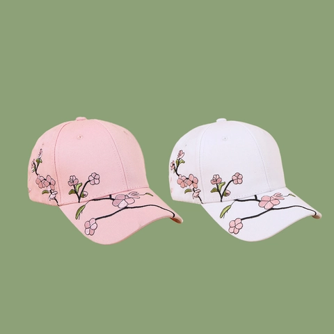 Gorra De Béisbol De Sarga De Algodón Para Mujer Con Bordado De Flores De Cerezo Gorra De Sol Ajustable Estilo Japonés Casual