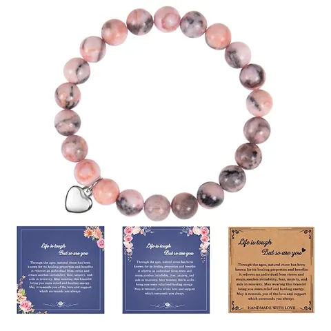 Bracciale In Perle Di Pietra Naturale Con Ciondolo A Cuore Agata Cristallo Gioielli Curativi Fatti A Mano Regalo E Carta