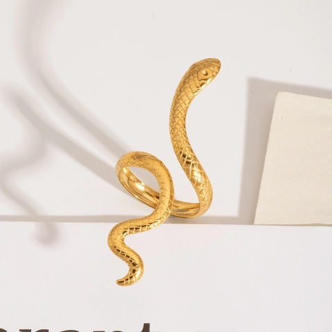 Slang Ring Verguld Roestvrij Staal Schubtextuur Verstelbaar Open Spiraal Sieraden Voor Heren Dames