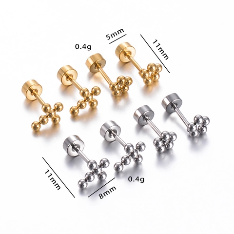 Orecchini A Lobo Minimalisti Con Croce E Grappolo Di Fiori Acciaio Inossidabile Stile Punk Geometrico Per Donna Chiusura A Vite