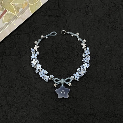 Bracciale Intrecciato A Mano Blu Chiaro Fiore In Resina Perla Artificial Sintetica Dolce Farfalla Stella Ciondolo Gioielli Donne