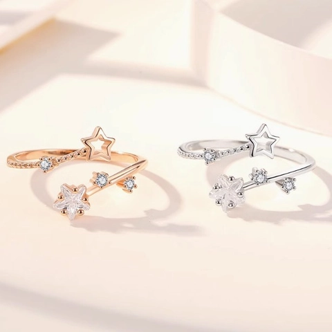 Anello Aperto in Rame Meteor Star Zirconia per Donna Regolabile Luce Lusso Stella Stella Cadente Moda Gioielli Anello da Dito Regalo