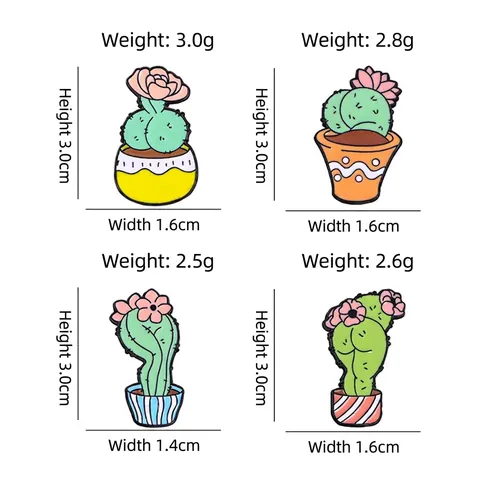 Broche Épinglette En Émail Cactus Dessin Animé Drôle Alliage Plante En Pot Badge Bijoux Cadeau Sac À Dos Veste Accessoire Mignon