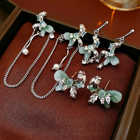 Butterfly Bow Drop Earrings With Copper Zircon Mint Green Resin And Silver Earring Post Elegant Tassel Jewelry For Women