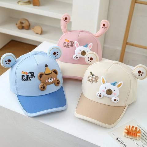 Cappellino Da Baseball Per Bambini Misto Cotone Orecchie Animali 3D Toppa In Silicone Cartone Animato Orso Coniglio Regolabile