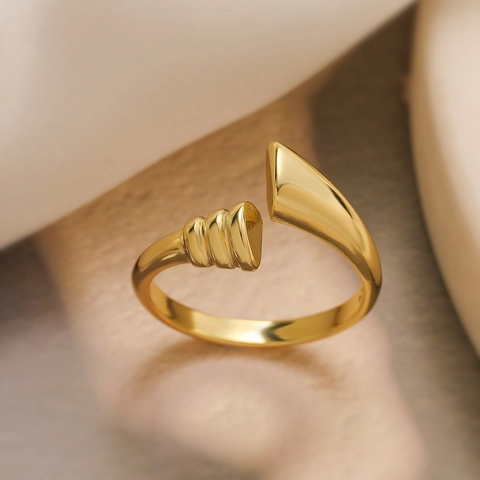 Geometrischer Asymmetrischer Offener Ring Kupfer 18K Vergoldet Minimalistisch Verstellbar Mode Fingerschmuck Damen