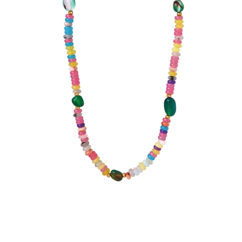 Collier De Perles En Agate Et Pierre Naturelle Colorée Fait Main Acier Titane Bijoux Bohèmes Pour Femmes