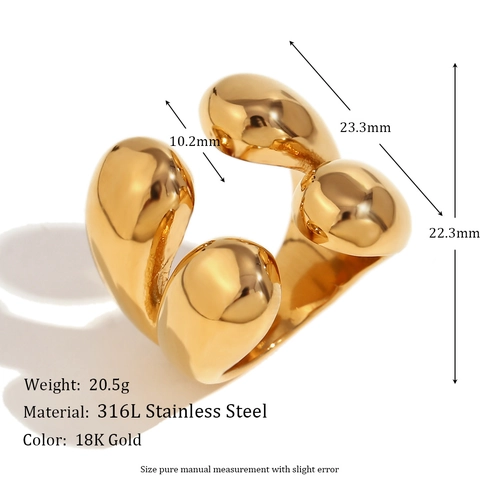 Anello Aperto Gocce D'acqua Acciaio Inossidabile Placcato Oro 18K Metallo Liquido Irregolare Geometrico Gioielli Per Donna