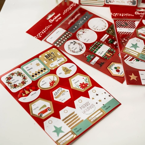 Christmas Gift Tags Stickers Self Adhesive Paper Gold Foil Hot Stamping To From Labels Holiday Gift Wrapping Decor Cartoon