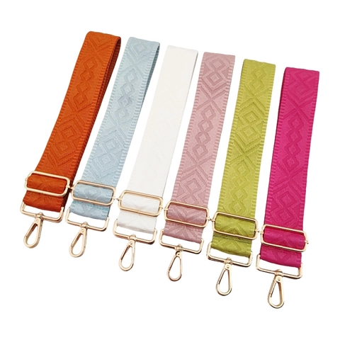 Adjustable Replacement Bag Shoulder Strap Poly Cotton Geometric Jacquard Wide Crossbody Belt For Women Handbags