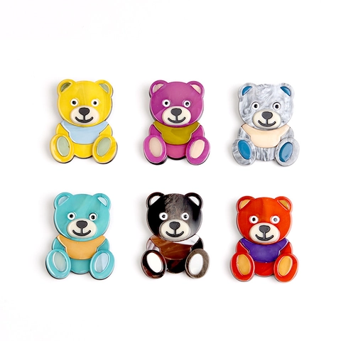 Cute Cartoon Acrylic Bear Brooch Pin For Women Fashion Marble Texture Animal Shaped Clothes Accessory Gift Decoration