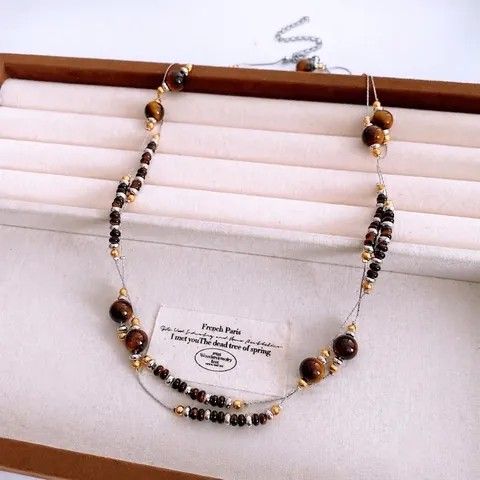 Vintage Tigerauge Künstliche Perle Künstliche Perlenkette Lange Mehrlagige Glas Kupfer Pullover Kette Böhmischen Stil Für Frauen