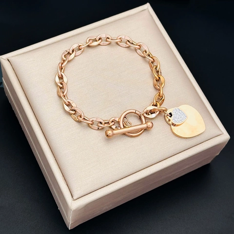Bracciale Con Pendente A Cuore Acciaio Al Titanio Chiusura A Gancio Zirconia Doppio Cuore Gioielli Di Moda Minimalisti Per Donna