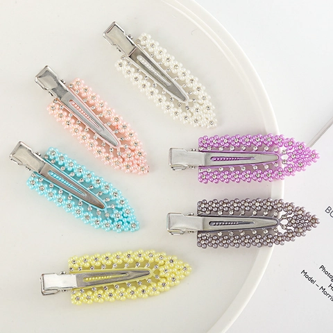 Floral Leaf Alligator Hair Clips Alloy Metal Imitation Artificial Pearls Rhinestones Seamless Styling Side Pins Women Girls