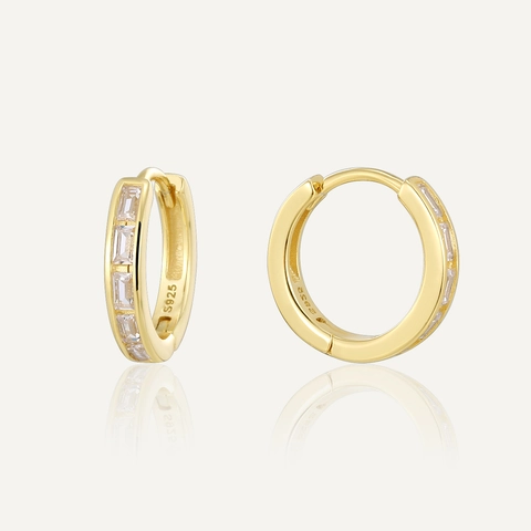 Boucles d'Oreilles Anneaux en Argent Sterling S925 Avec Zirconia Carré pour Femmes Huggies Géométriques Plaqué Or 14K