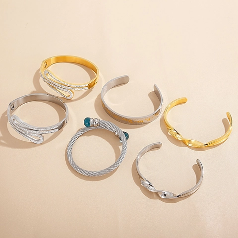 Bracciale Rigido In Acciaio Inossidabile A Spirale Per Donna Gioielli Eleganti Con Strass Polsino Aperto Forma C