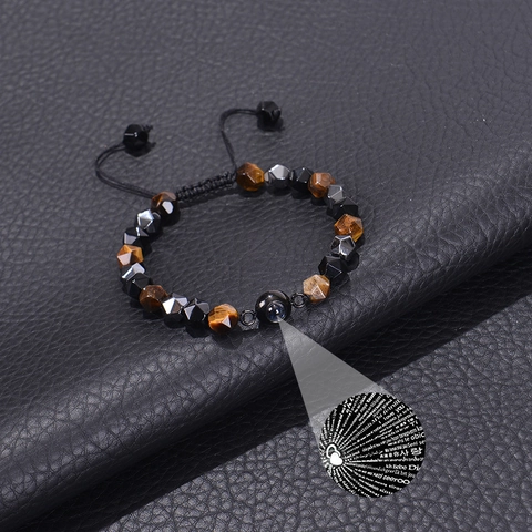 Tiger Eye Obsidian Projection Bracelet Multi Languages I Love You Heart Hand Woven Adjustable Beaded Jewelry Gift