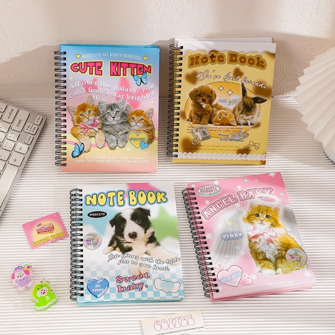 Retro Cartoon Katze Hund Hase Spiralnotizbuch Liniertes Papier Tagesplaner Tagebuch Für Schüler Schreibwaren Kawaii Ästhetik