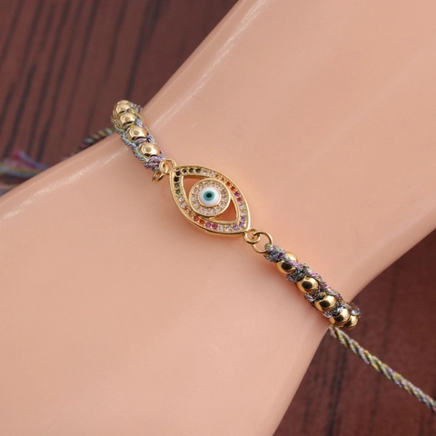 Pulsera De Mal De Ojo Cobre Circonita Cúbica Artesanal Étnica Trenzada Cordón Ajustable Joyas Para Hombres Mujeres