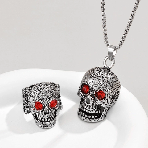 Retro Drache Totenkopf Halskette Und Ring Schmuck Legierung Glas Gothic Punk Stil Für Herren Damen