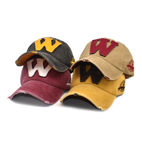 Gewaschene Baumwolle Baseballkappe Distressed Vintage W Buchstaben Patch Bestickt Atmungsaktiv Sonnenschutz Outdoor Hut Herren Damen