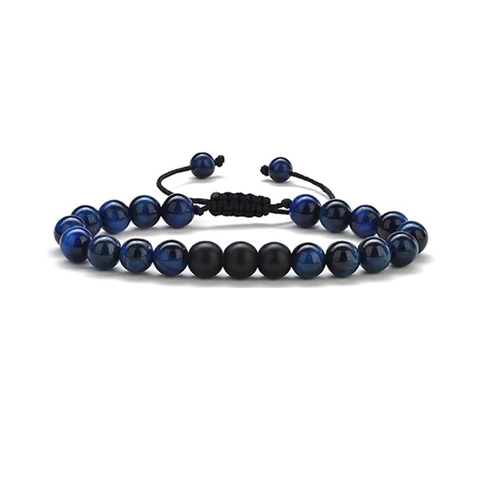Pulsera De Cuentas Ojo De Tigre Piedra De Lava Onix Negro Mate Cordon Trenzado Ajustable Boho Joyeria Hecha A Mano Hombre
