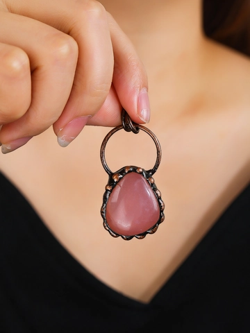 Vintage Natural Gemstone Pendant Handmade Crystal Copper Wire Wrapped Irregular Geometrical Charm Necklace For Women