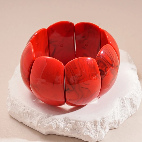 Bracelet Élastique Large En Résine Acrylique Texture Marbrée Géométrique Style Exagéré Bijoux Rétro Pour Femmes Mode